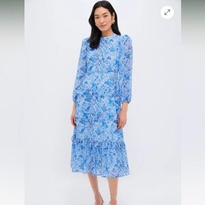 Tuckernuck Hyacinth House Blue Floral Ruffle Midi Dress | Size XL